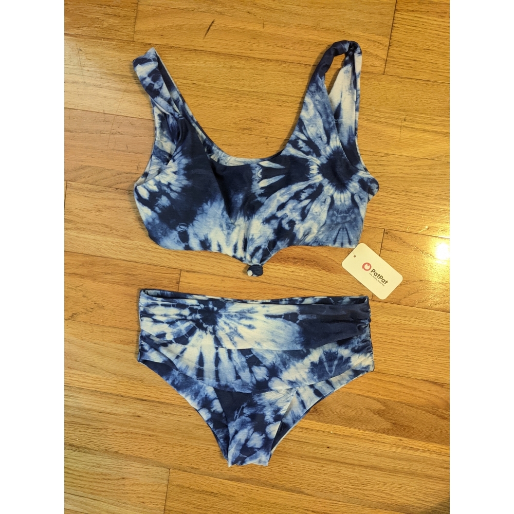 Two piece blue tye dye bathing suit